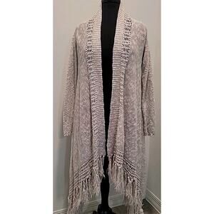 Lucky Brand Fringe Duster Cardigan Sz S – Natural Linen Blend, EUC